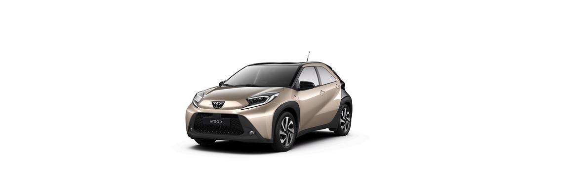 Toyota Aygo-X exterieur driekwart linksvoor beige